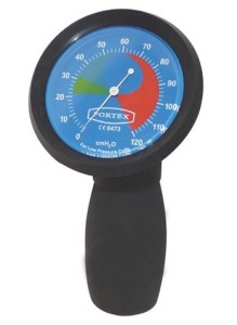 A cuff Manometer is used to measure the air pressure inside the cuff