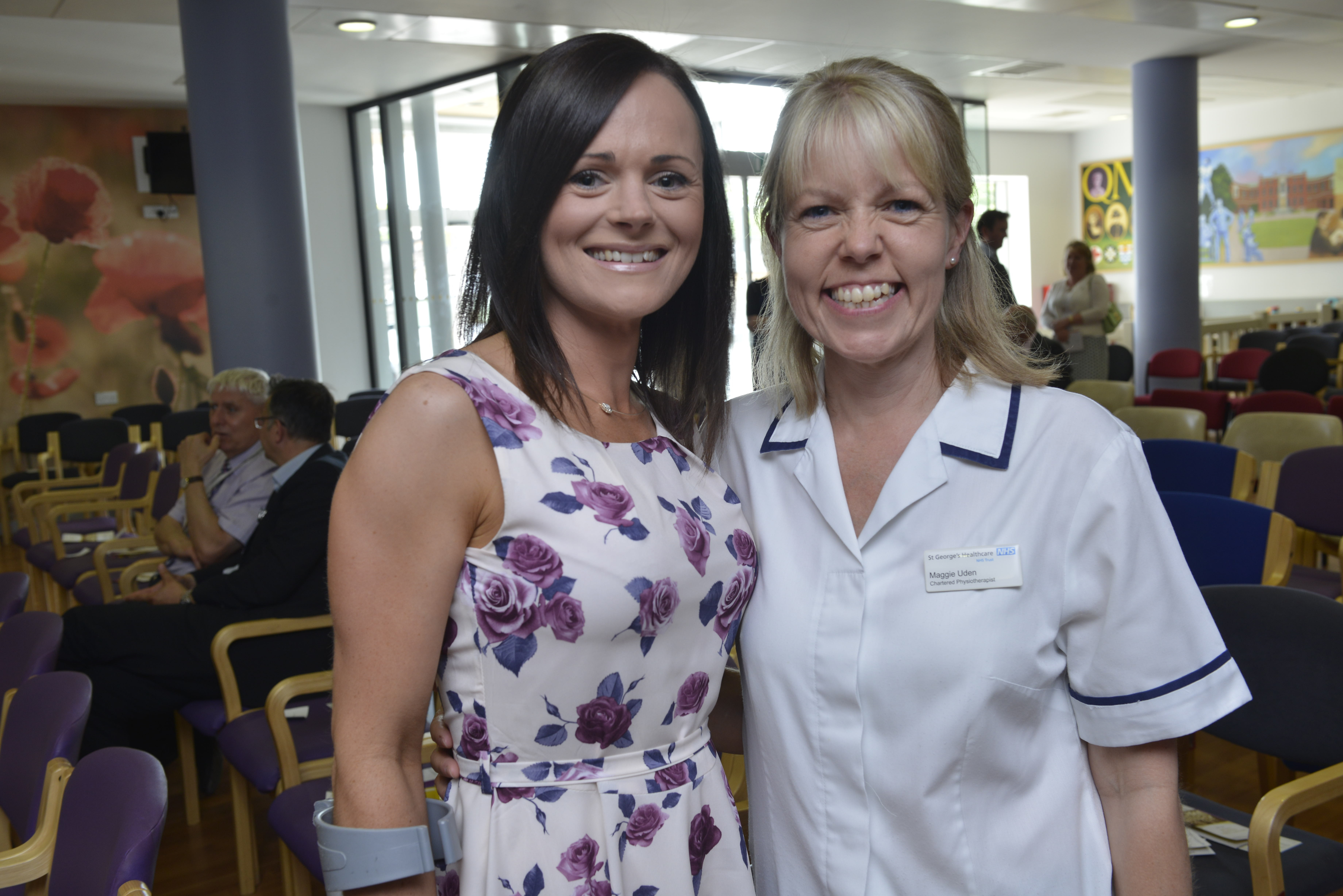 Gemma with Maggie Uden, a chartered physiotherapist at Queen Mary's