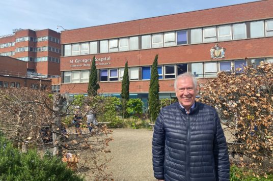 Martin Tyler outside St George's Hospital