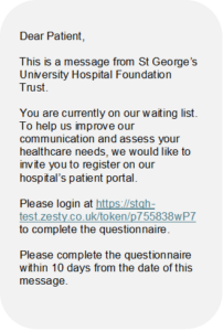 Example text text message from My Care