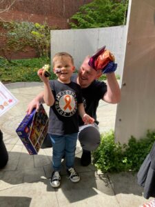 Jackson celebrates the end of his treatment with his family