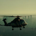 A picture of a helicopter over London