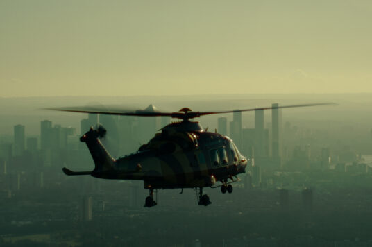 A picture of a helicopter over London