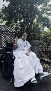 Manju during one of her visits to the St Helier garden while she was in hospital